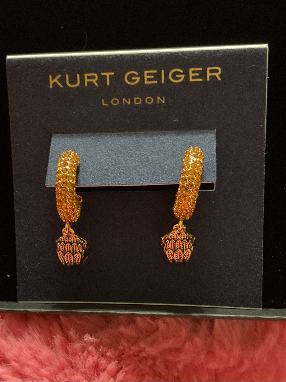 Kurt Geiger Gold Crystal Hoop Earrings with Decorative Gold Drops